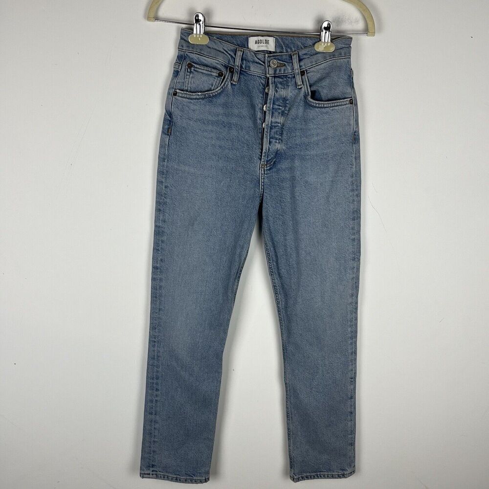 AGOLDE Riley High Rise straight‎ Leg Button Fly Jeans Sz 24 Medium Wash​​​